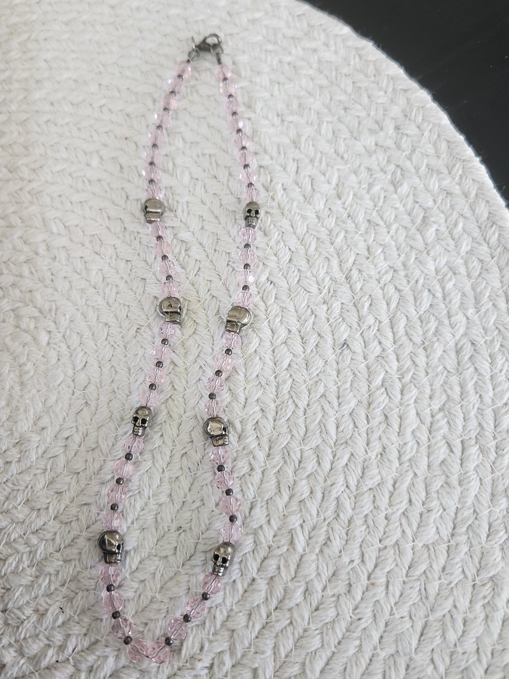 Pink Beaded Skull Necklace